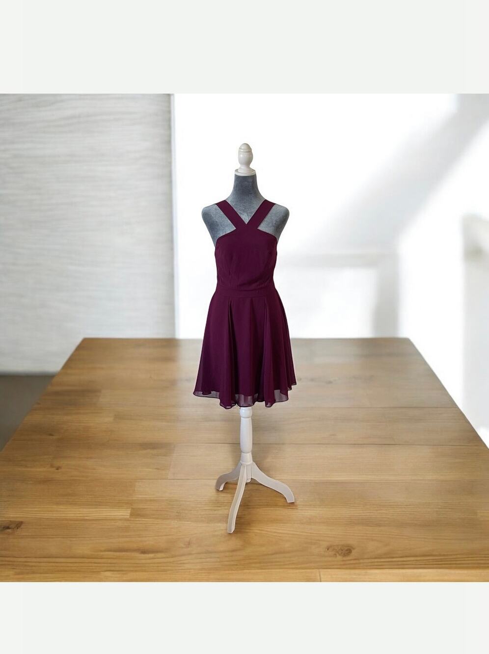 Lulus Forevermore Skater Dress Burgundy Halter Chiffon Overlay Size Small Dress